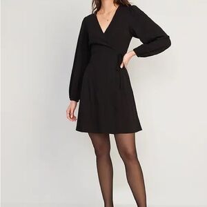 Puff Sleeve Mini Black Wrap Dress Old Navy
